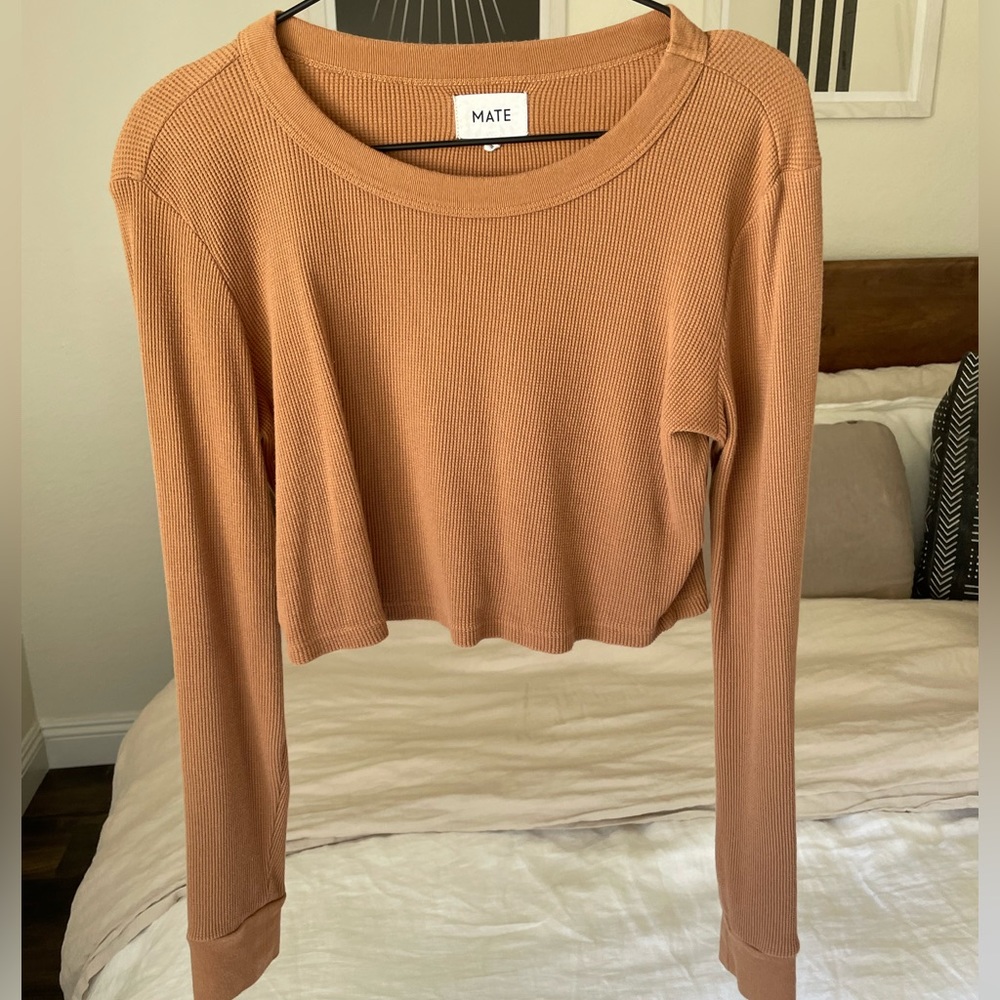 MATE THE LABEL Organic Thermal Crew Neck Crop Long Sleeve | S